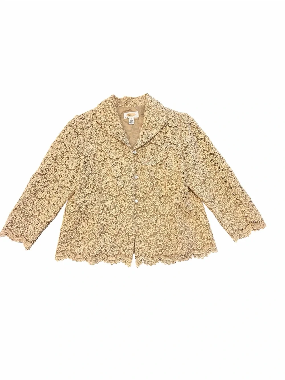 Talbots‎ Gold Metallic Lace Blazer Holiday Jacket Fully Lined Taupe Tan 10P VTG